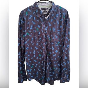 Men’s Tommy Hilfiger Blue Pineapple Long Sleeve Button Down Size XL